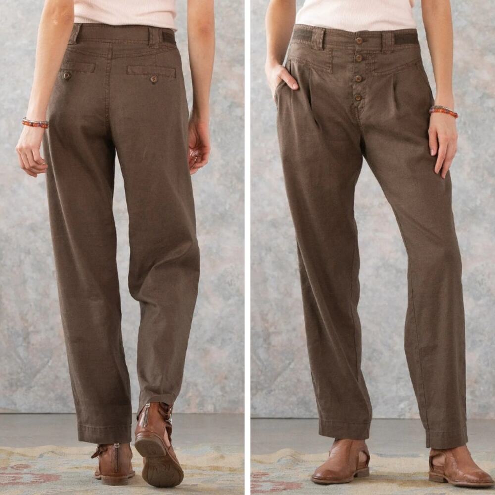Sundance Brown Linen Blend High Waist Button Fly Cropped Casual Summer Pants